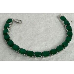 Green Onyx Bracelet 45.00 CTW 925 Sterling Silver Line Bracelet 7" Unisex